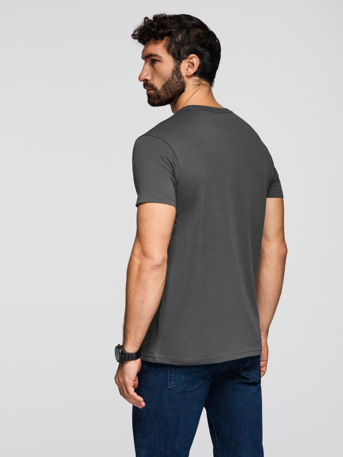 Męski klasyczny bawełniany T-shirt BASIC - grafitowy V15 OM-TSBS-0236