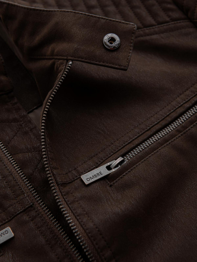 Męska kurtka biker w stylu retro ze stójką – brązowa V1 OM-JAFL-0197