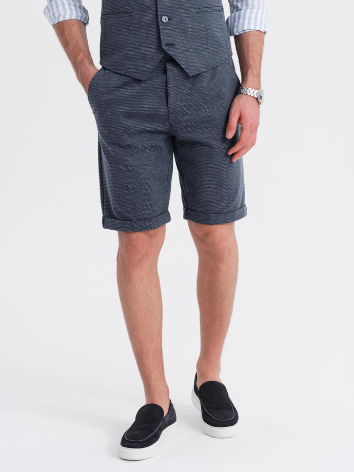 Męski zestaw elegancki kamizelka garniturowa + szorty - granatowy V1 Z112