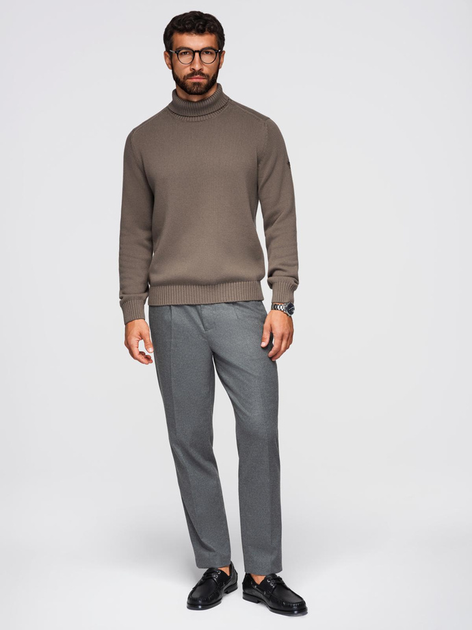Golf męski sweter z dzianiny – szarobrązowy V1 OM-SWTN-0163