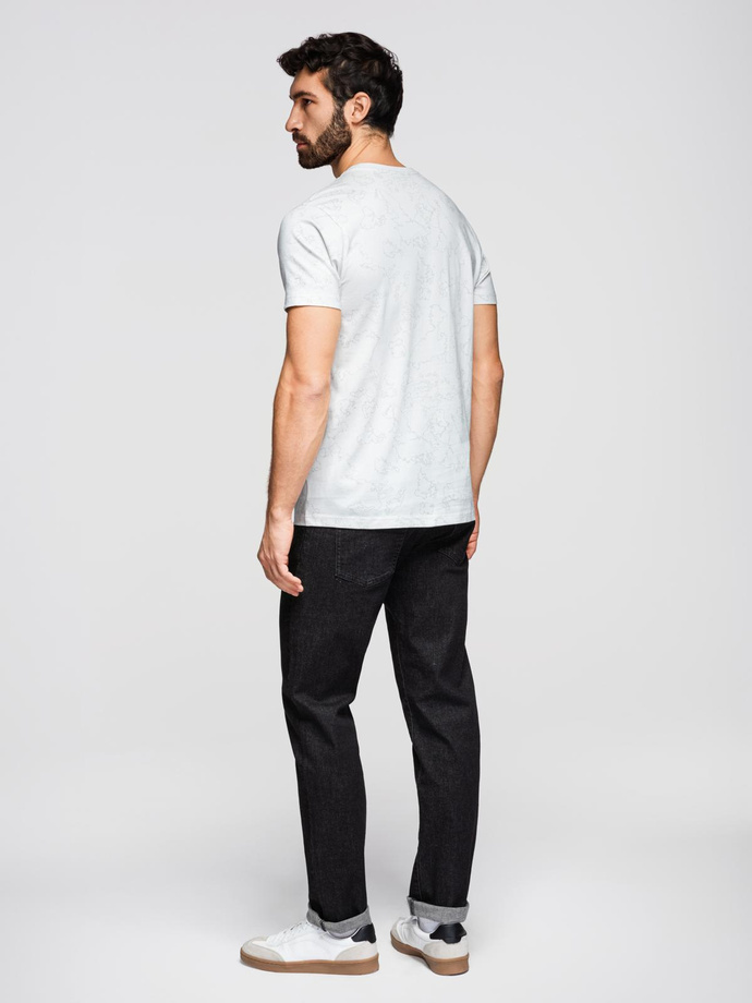 Męska koszulka bawełniana z nadrukiem na całej powierzchni i "ombre" na klatce piersiowej - biała V2 OM-TSFP-0263