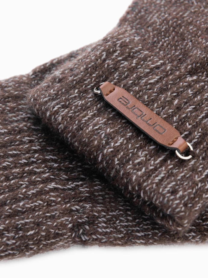 Dzianinowe męskie rękawiczki z wełną – brązowy melanż V2 OM-ACGL-0110