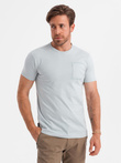 Bawełniany męski t-shirt z nadrukiem na kieszonce – jasnoszary V10 OM-TSPT-0154