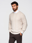Elegancki sweter męski z ciekawym splotem – ecru V1 OM-SWSW-0173