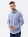 Bawełniana koszula męska z tkaniny w stylu Oxford SLIM FIT - niebieska V9 K642