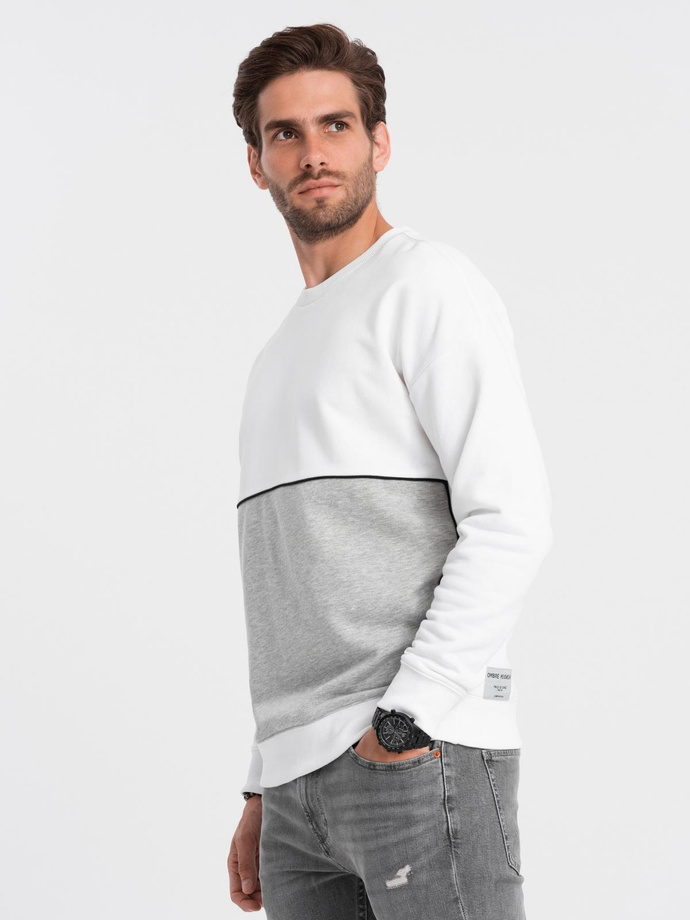 Bluza męska OVERSIZE z kontrastowym łączeniem kolorów - biało-szara V1 B1673