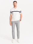 Spodnie męskie chino z ozdobną taśmą w pasie SLIM FIT – szare V6 OM-PACP-0118