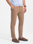 Spodnie męskie chino SLIM FIT - jasnobrązowe V2 OM-PACP-0186