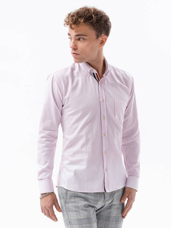 Koszula męska z długim rękawem SLIM FIT - różowa V13 K643