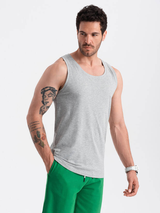 Męska bawełniana koszulka tank top BASIC – szary melanż V2 OM-TSBT-0192