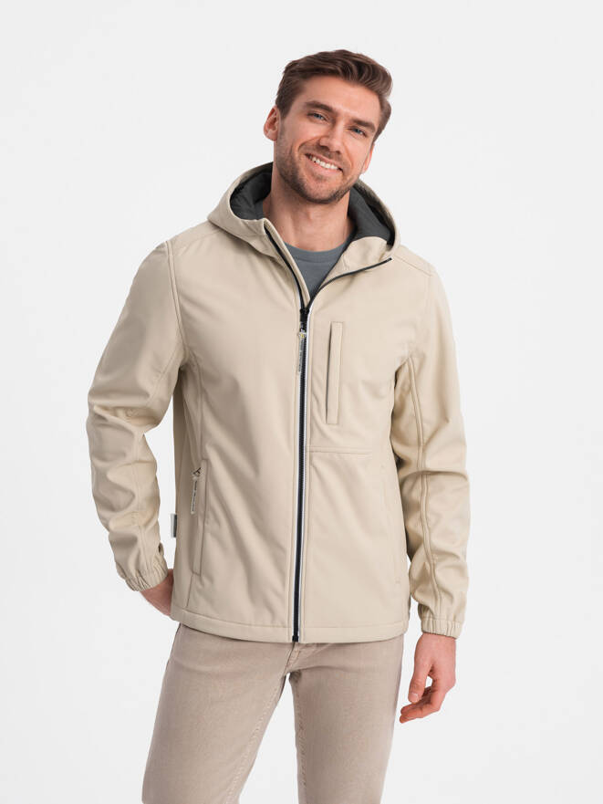 Męska kurtka SOFTSHELL z polarowym środkiem - piaskowy V4 OM-JANP-0137