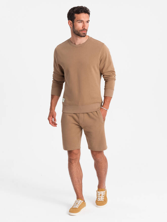 Męski komplet dresowy bluza + szorty – brązowy V2 Z77