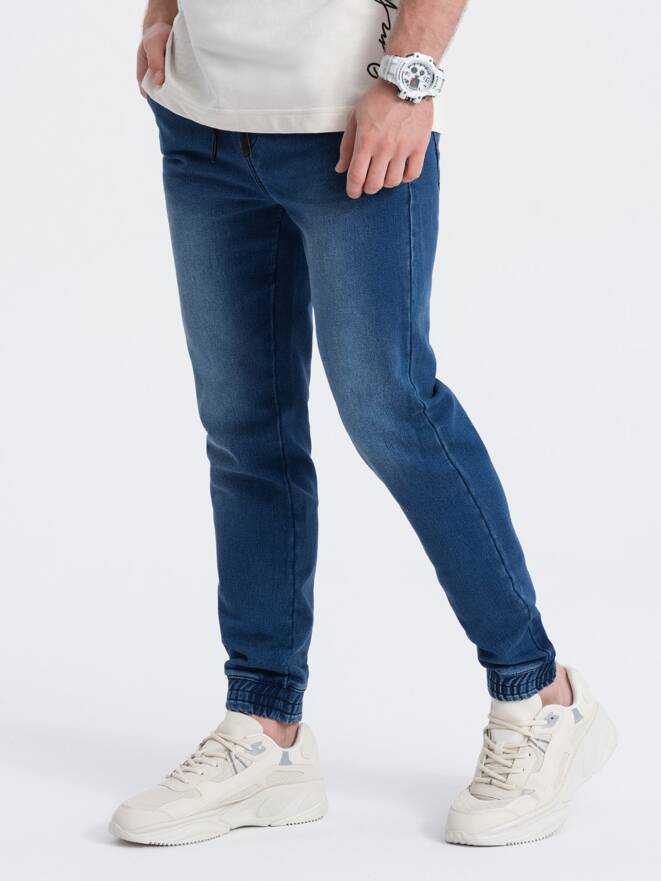 Spodnie męskie jeansowe JOGGER SLIM FIT - ciemnoniebieskie V3 OM-PADJ-0134