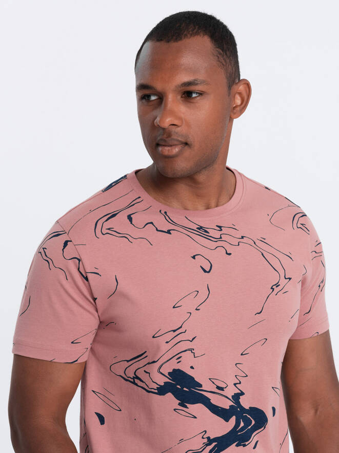 T-shirt męski bawełniany w esy-floresy – różowy V5 OM-TSFP-0184