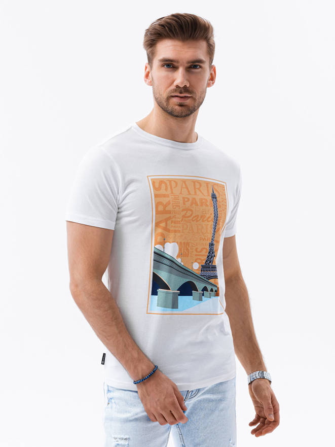 T-shirt męski z nadrukiem - biały V6A S1434