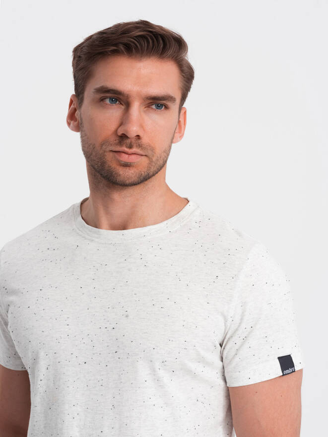 T-shirt męski z ozdobnym efektem confetti - kremowy V1 OM-TSCT-0178