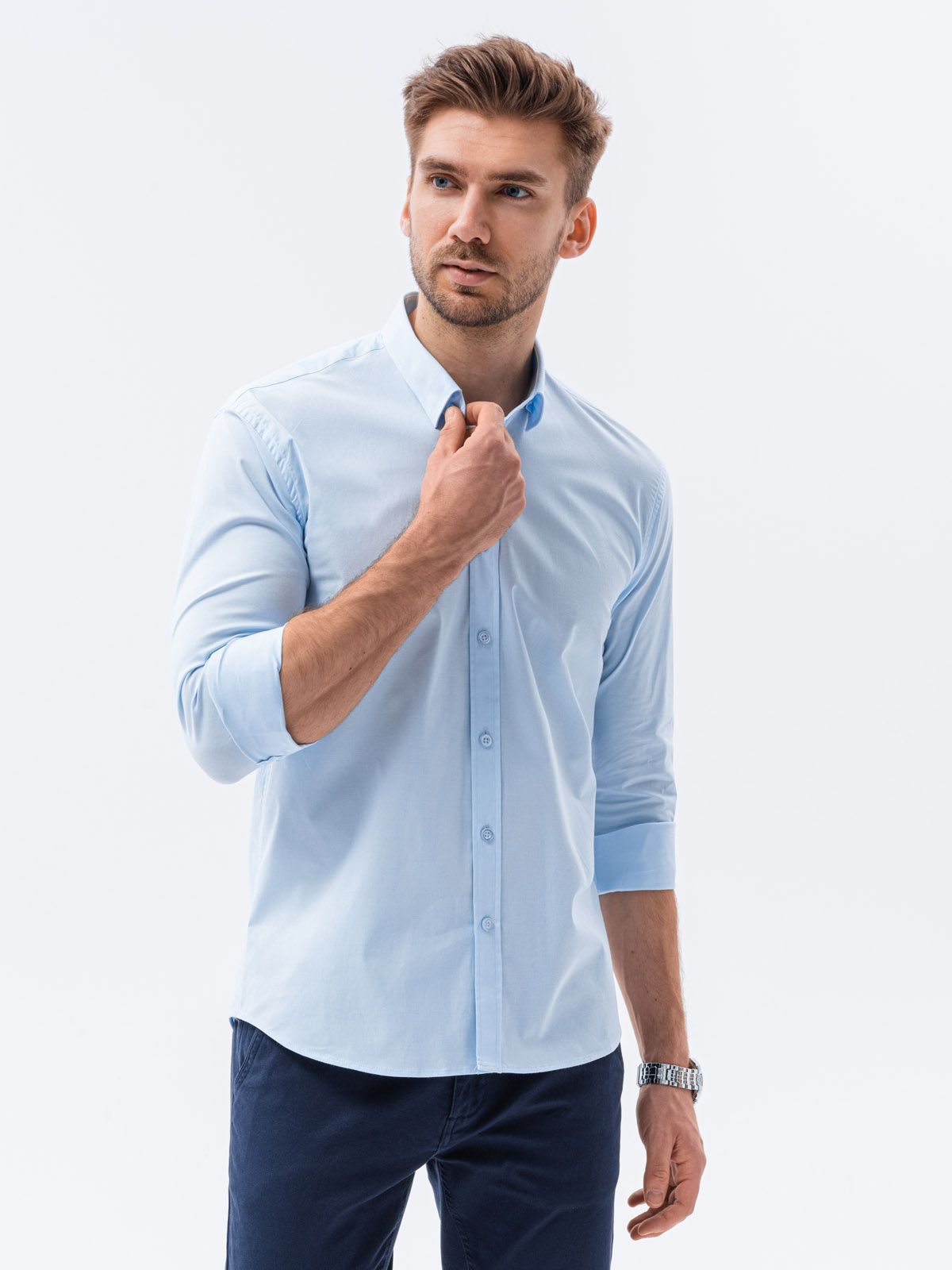 Koszula męska slim z długim rękawem K504 - błękitna
