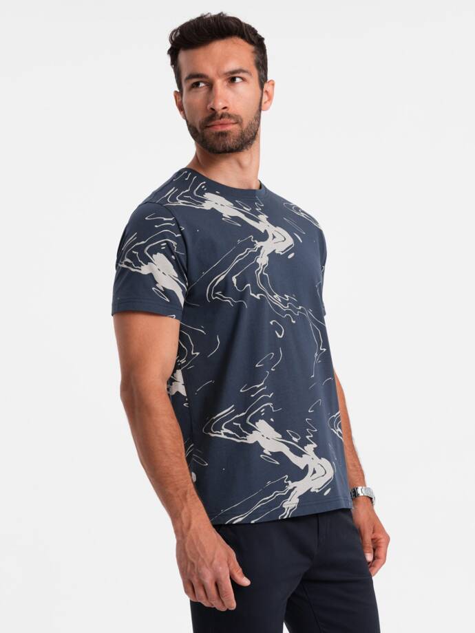 Bawełniany t-shirt męski w esy-floresy – granatowy V1 OM-TSFP-0184