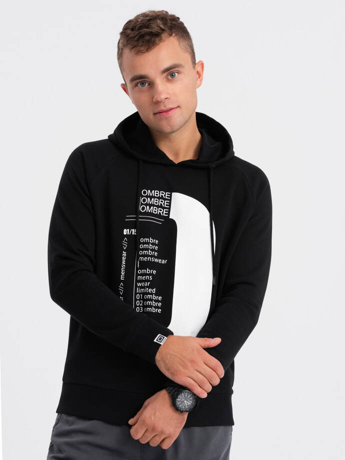 Bluza męska HOODIE z nadrukiem - czarna V3 OM-SSPS-0152