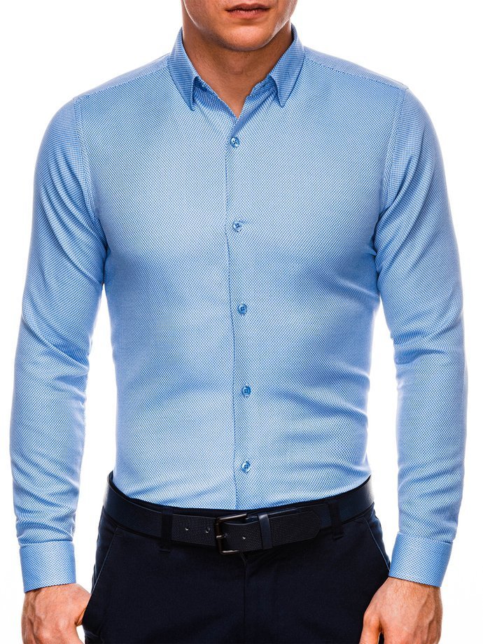 Koszula męska elegancka z długim rękawem K527 - niebieska