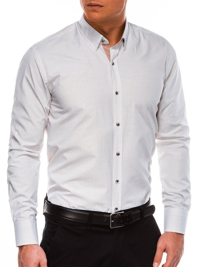 Koszula męska elegancka z długim rękawem - biała/beżowa K478
