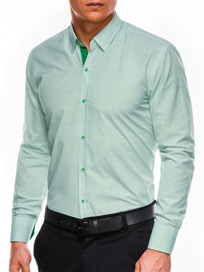Koszula męska elegancka z długim rękawem - biała/zielona K478