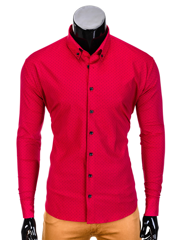 Koszula męska elegancka z długim rękawem - czerwona K392