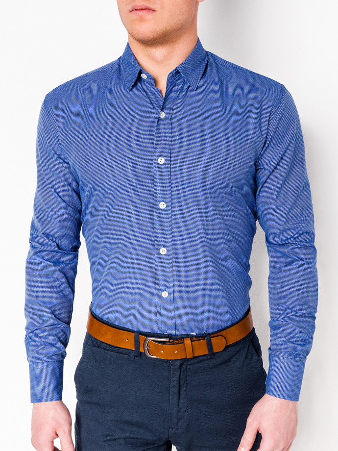 Koszula męska elegancka z długim rękawem - jasnogranatowa K410