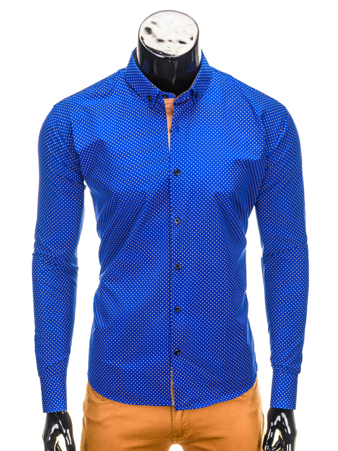 Koszula męska elegancka z długim rękawem - niebieska K326