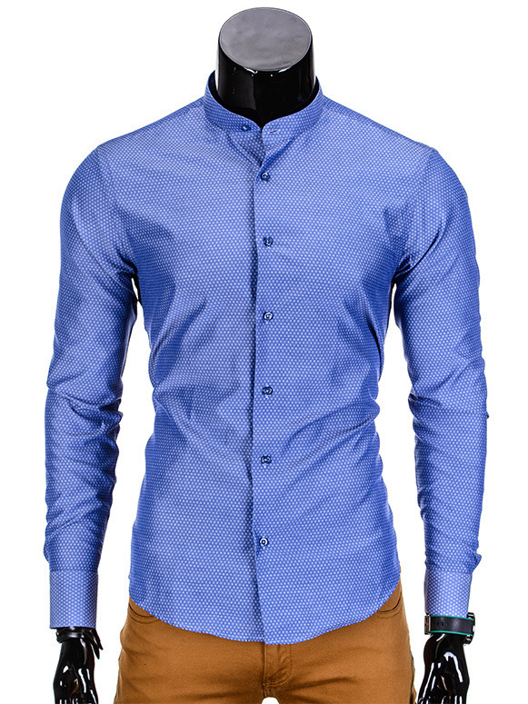 Koszula męska elegancka z długim rękawem - niebieska K348