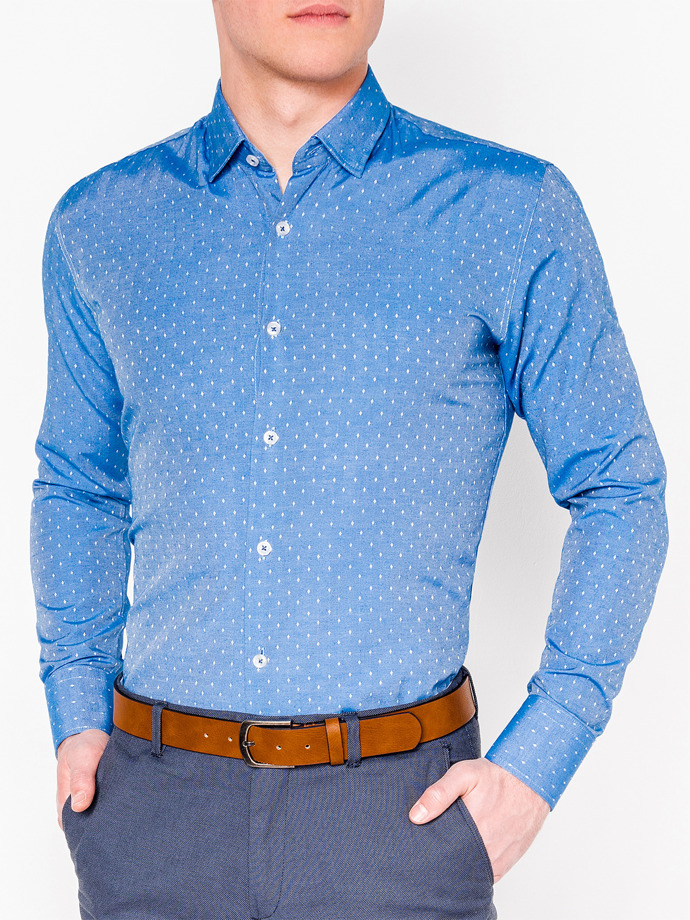 Koszula męska elegancka z długim rękawem - niebieska K430