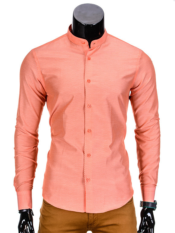 Koszula męska elegancka z długim rękawem - pomarańczowa K348