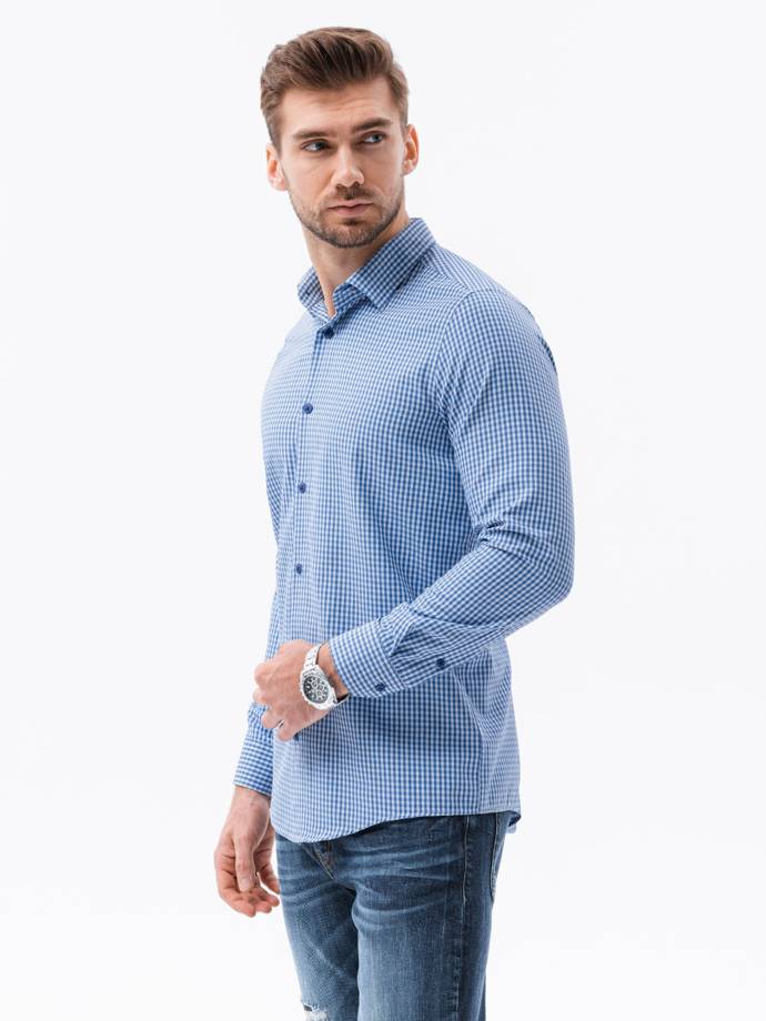 Koszula męska w drobną kratę REGULAR FIT - niebieska K622