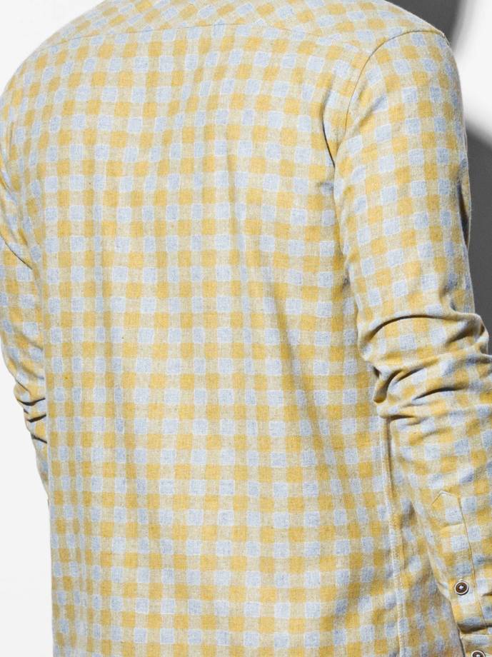 Koszula męska w kratę z długim rękawem K509 - żółta 