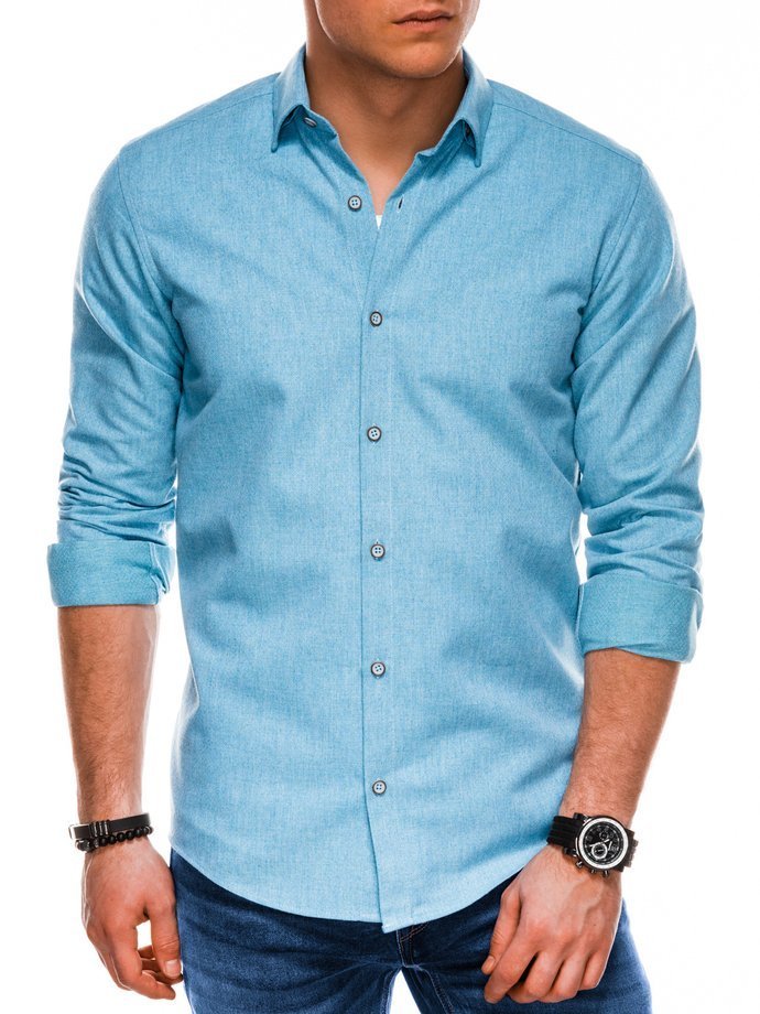 Koszula męska z długim rękawem - błękitna K512