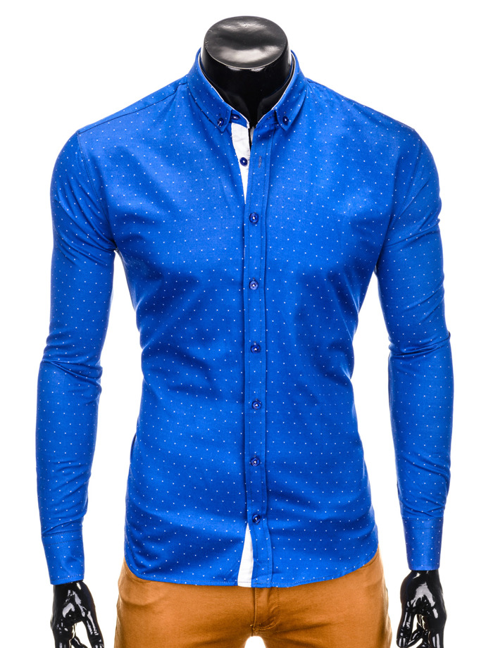 Koszula męska z długim rękawem - niebieska K402