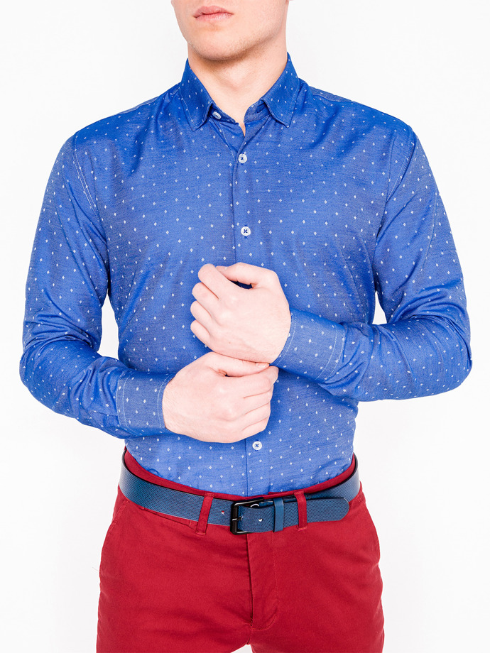 Koszula męska z długim rękawem - niebieska K431
