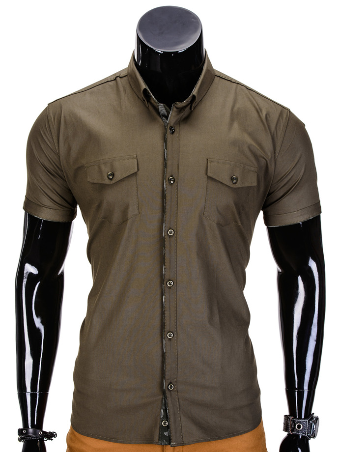 Koszula męska z krótkim rękawem K344 - khaki