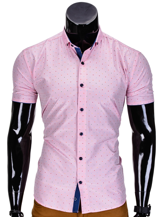 Koszula męska z krótkim rękawem - różowa K338