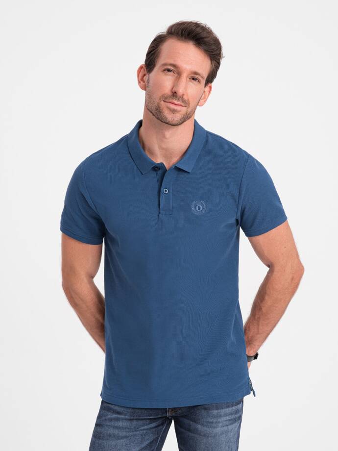 Koszulka męska polo klasyczna bawełniana S1374 - ciemnoniebieska