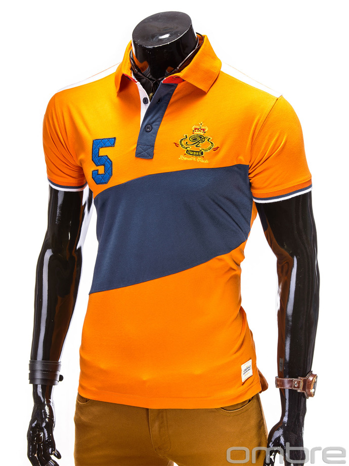 Koszulka męska polo z nadrukiem S506 - pomarańczowa