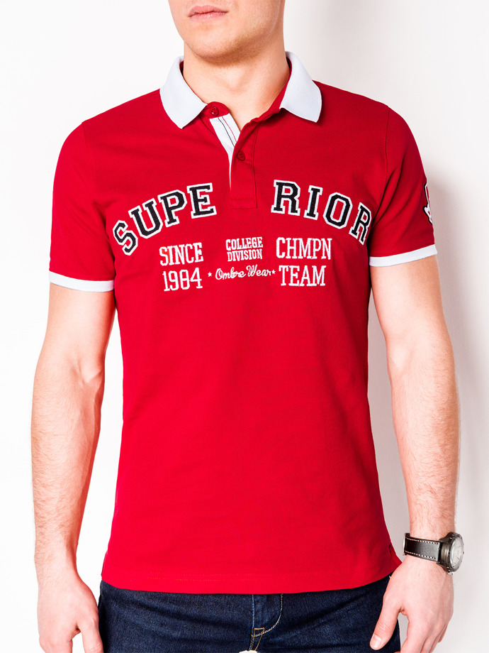 Koszulka męska polo z nadrukiem - czerwona S902