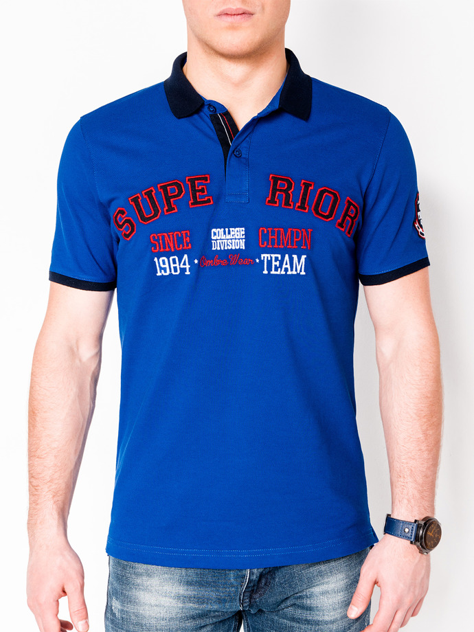 Koszulka męska polo z nadrukiem - niebieska S902