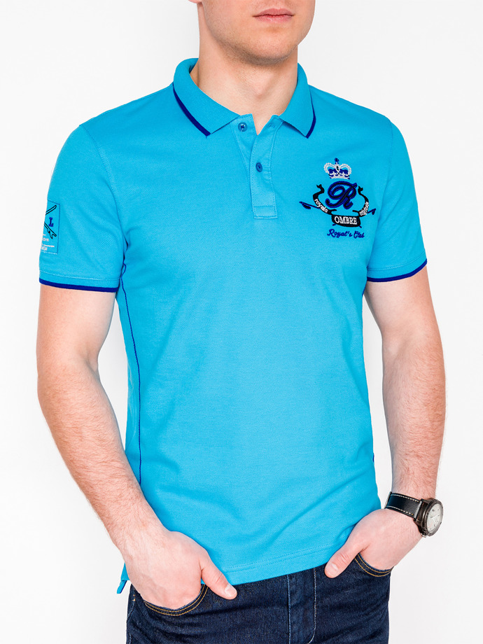 Koszulka męska polo z nadrukiem - niebieska S906