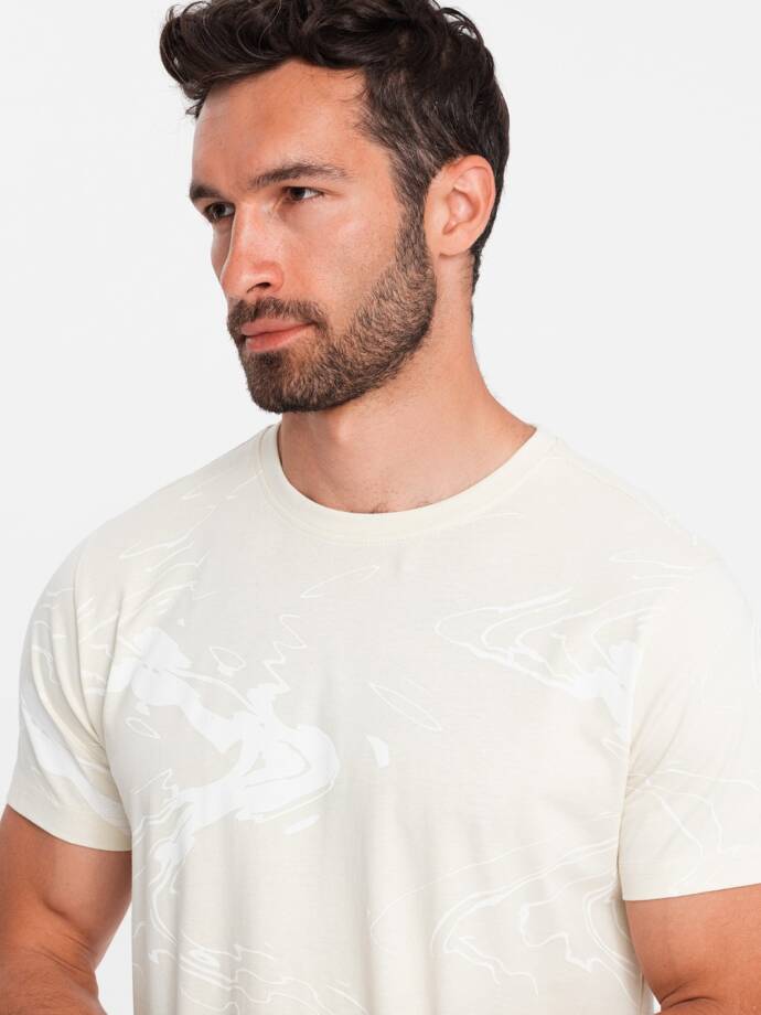 Męski bawełniany t-shirt w esy-floresy – kremowy V7 OM-TSFP-0184