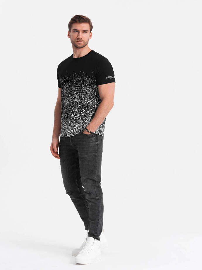 Męski t-shirt bawełniany z gradientowym nadrukiem - czarny V2 OM-TSPT-22SS-001