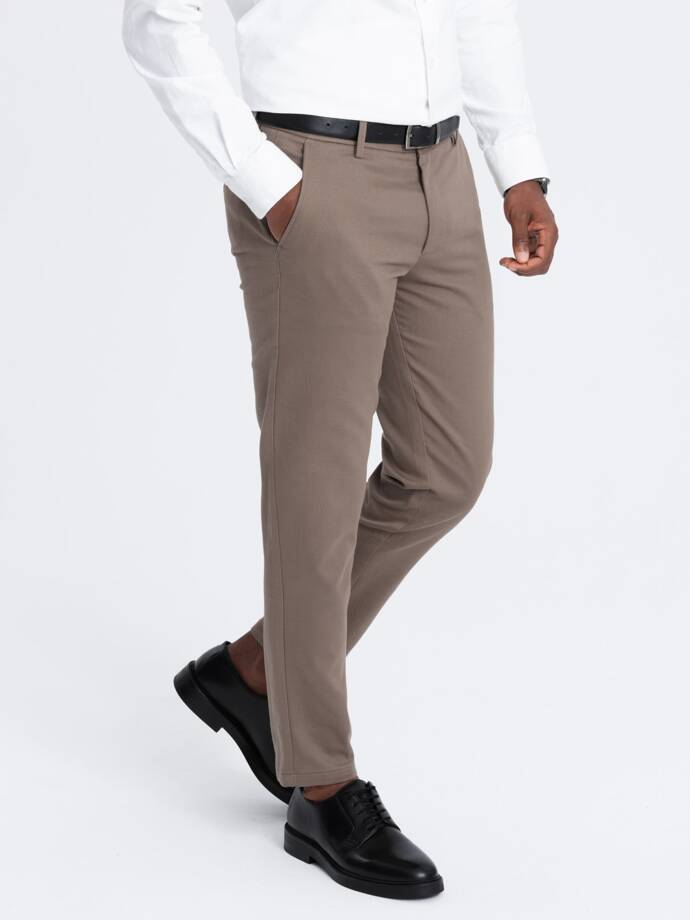 Spodnie męskie chino SLIM FIT z delikatną teksturą - popielate V1 OM-PACP-0190
