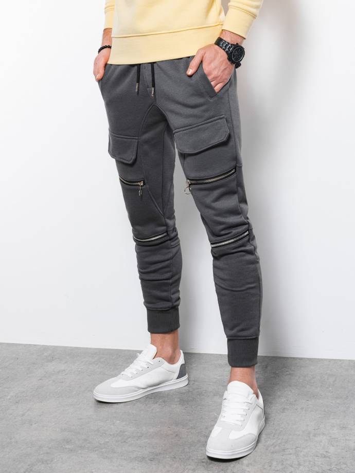 Spodnie męskie dresowe joggery P901 - grafitowe