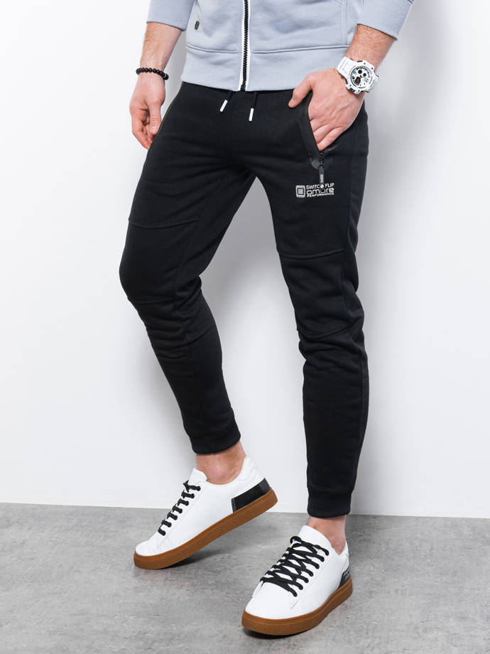 Spodnie męskie dresowe joggery P902 - czarne 