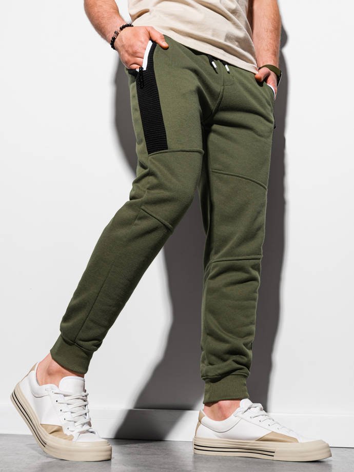 Spodnie męskie dresowe joggery P903 - khaki
